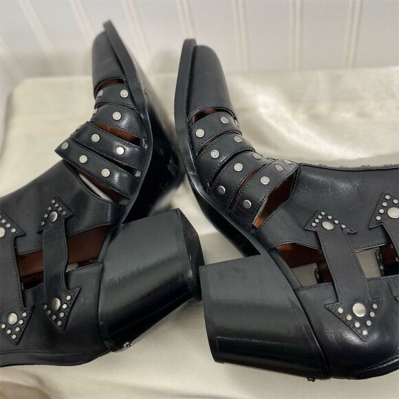 Coach Black Leather Studded Cutout Western Boots 7B Buckle Moto Pointed Toe - Picture 5 of 8